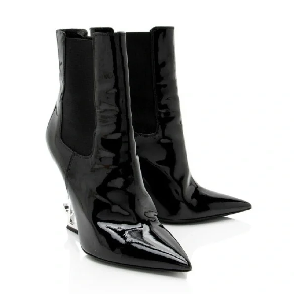 Yves Saint Laurent Glossy Black Heeled Boots - Picture 3 of 8